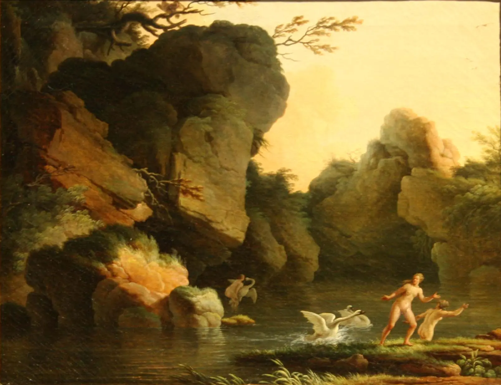 Henry d’Arles: Leda and the Swan, 18th century. Something that many painters of Leda + Swan neglect: Swans are mean, spiteful creatures, regardless of whether they want to rape you or are just looking for generic trouble.
