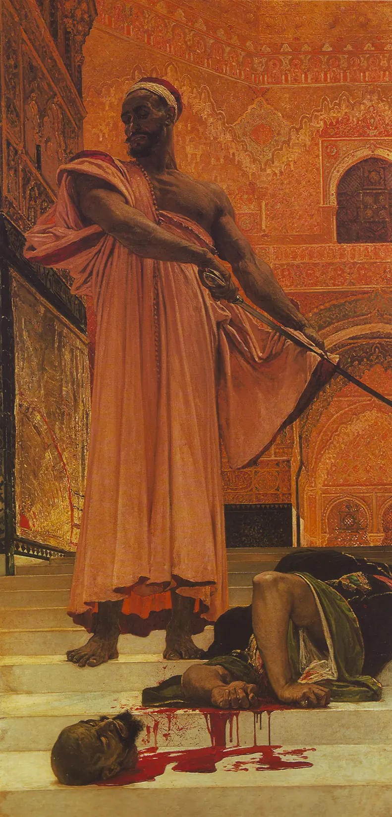 Henri Regnault: Execution without trial under the Moorish kings of Granada, 1870. Another example of orientalism, quite the opposite of Guillaumet’s desert and yet compelling. It’s the hit of the room, even the most uninterested visitor stops in front of it. This is what academism, which I don’t mean to disparage in general, can be capable of: Every detail of the composition has been decided on with purpose. This, too, is a huge canvas, so standing in front of it you are right in the position of the fallen head, looking up at your imposing executioner. Few is left of Regnault: Aged 27 he fell in the French-German war a year after finishing this picture.