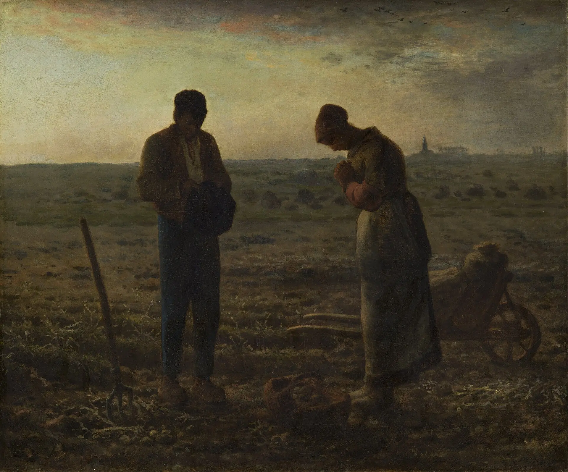 Jean-François Millet: The Angelus Prayer, 1859. As infinitely reproduced as the angels of Rafael’s Sistine Madonna. Dalí was obsessed with it: He was certain that the painting depicted not a prayer, but the funeral of the couple’s child. Eventually the museum relented and had it x‑rayed over at the Louvre’s lav. Some accounts would have you believe that they found an overpainted coffin, child-size – in fact there is an overpainted shape, but hardly a clearly distinguishable one.