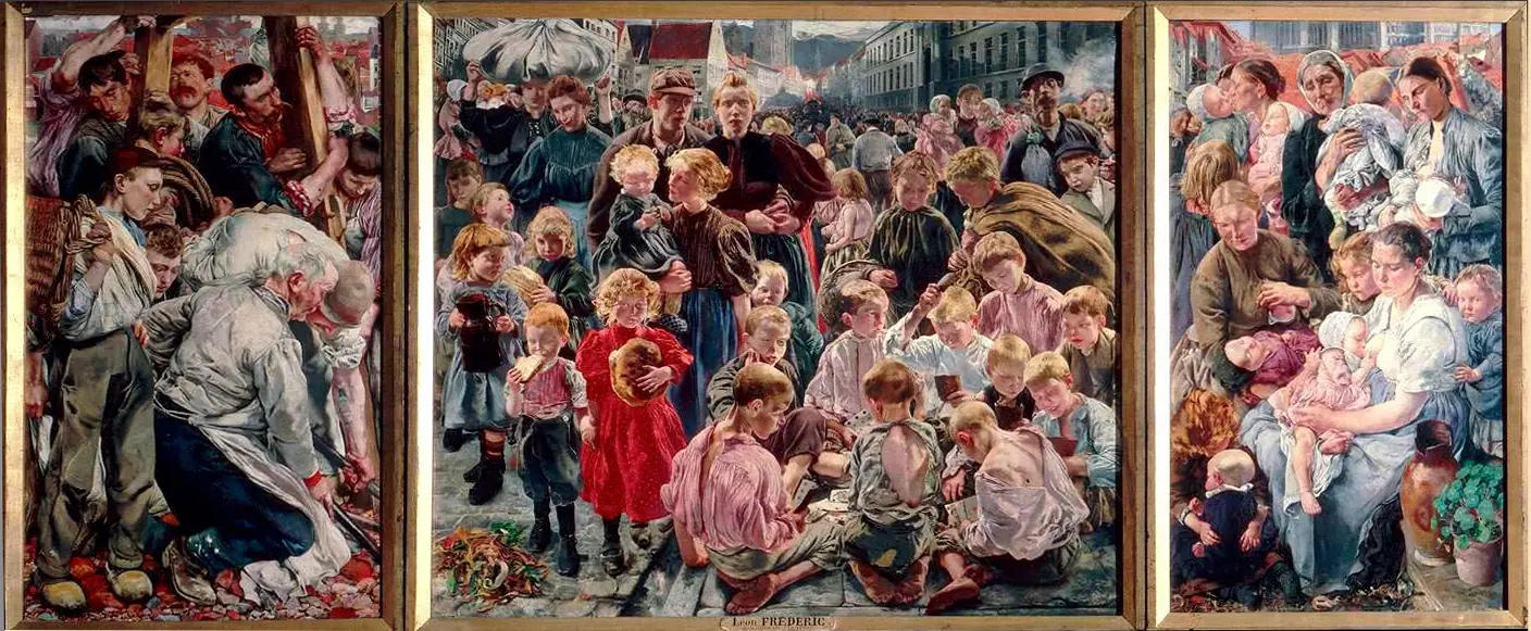Léon Frédéric: The Workman’s Ages, 1897. This was the most disturbing thing: In Belgium there once lived a painter who’s basically sharing my name! More research has to be done on that man. Of course I had to include some painting of his – I went for this, which superficially reminded me a great lot of Werner Tübke’s triptychs on the History of the German Workers“ Movement that I had seen this May.